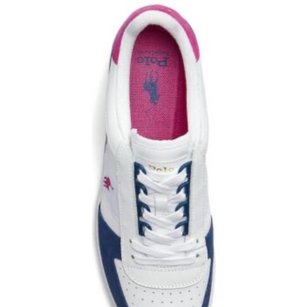 NEW Polo Ralph Lauren Court Low Top Lace Up Leather White Multi Shoes Sneaker - Picture 7 of 8